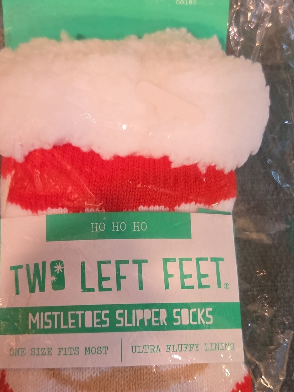 Two Left Feet Red Santa Mistletoes Slipper Socks